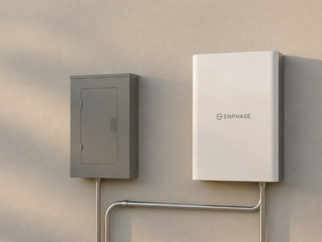 Home battery storage system installed next to electrical main panel